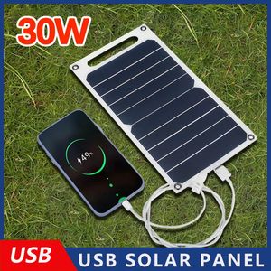 Chargers Solar Panel 30W With USB Waterproof Outdoor Hiking And Camping Portable Battery Mobile Phone Charging Bank 6 8V 231117