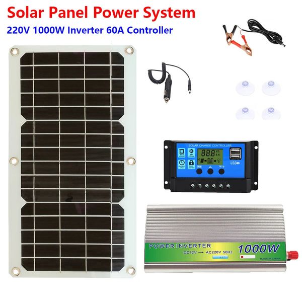 Cargadores Sistema de energía del panel solar 220V 1000W Inversor 60A Módulo de controlador Interfaz de salida USB dual de 5V DC12V para batería de caravana móvil 231030