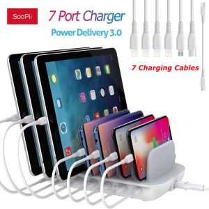 Chargers SOOPII USBC Charger Station, 70W 7port ordinateur portable Station de charge 30W POR PORT 7PCS Câbles de charge mixte inclus