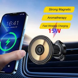 Chargers Strong magnétique Charger sans fil de voiture pour Magsafe iPhone 15 14 13 12 Pro Max Téléphone Fast Wireless Charging Aromatherapy