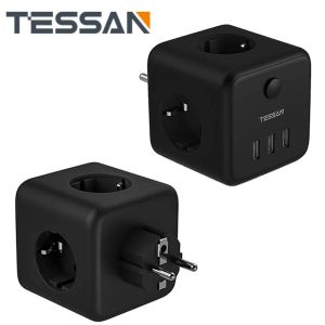 Chargers Tessan Europe Black USB Wall Wall avec 3 prises AC 3 ports USB ON / OFF Switch, 100250V Adaptateur de chargeur de bande électrique pour la maison