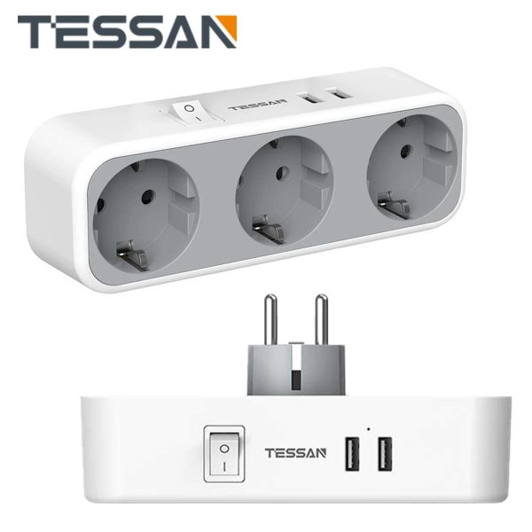 Chargers Tessan Tessan Multiple Electricy Pocket Eu Plug Extension Power Power With 3 prises 2 ports USB Adaptateur de chargeur mural EU pour la maison