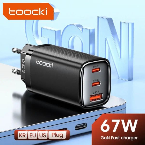 Chargers TOOCKI 67W GAN USB TYPE C Charger 65W PD 45W PPS QC4.0 Charger rapide pour iPhone 15 Samsung S23 MacBook ordinateur portable iPad Tablet Ultra