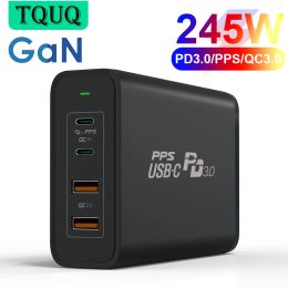 Chargers TQUQ 245W USB C CHARGEUR ADPOSTER GAN GAN ADAPTER 4PORT Station de charge de bureau PD 100W Charge rapide pour MacBook iPhone Samsung