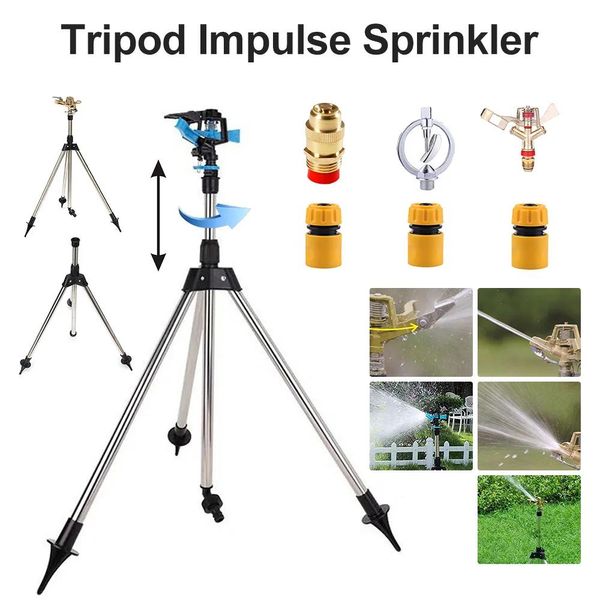 Chargers Trépied Impulse Sprinkler Irrigation Sprinkler Head avec Tripod Telescopic Garden Watering System Rotating Papetter Porceau