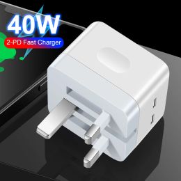 Chargers Type C Port USB C Chargeur Type C Port Flétré Fonde Fonde Double Typec Charge pour le voyage PD40W Charger rapide Eu UK Power Adaptateur