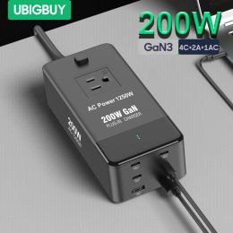 Chargers UbigBuy 200W Station de charge rapide Gan3 Pro USBC PD 100W Charger 7in1 Power Strip 2500W Classé Power pour les tablettes d'ordinateur portable iPhone