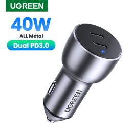 Laders ugreen 36W Quick Charge 4.0 3.0 QC USB autolader voor Xiaomi QC4.0 QC3.0 Type C PD -auto opladen voor iPhone 14 13 12 PD -lader