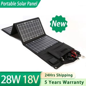 Cargadores Cargador de panel solar portátil actualizado 28W 18V Typec USB DC Paneles plegables para acampar para teléfono móvil Estación de energía de carga portátil 231120