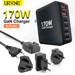 Chargers Urvns 170W USB C Wall Charger, Gan 6port USBC Laptop Estación de carga rápida PD 100W PPS45W para MacBook iPhone Samsung S23/22/21