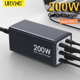 Chargers Urvns Gan 200W Charger de bureau Charge rapide QC 3.0 PD 3.1 USBC Type C USB Charge rapide pour MacBook Samsung iPhone Phone