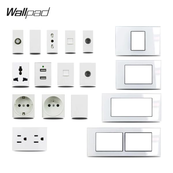 Chargers Us Italie Type Diy Blanc Glass Panel Satellite TV Data Usbcharger EU French USA Wall Socket Wallpad 118 * 75mm 153 * 75mm 191 * 75 mm