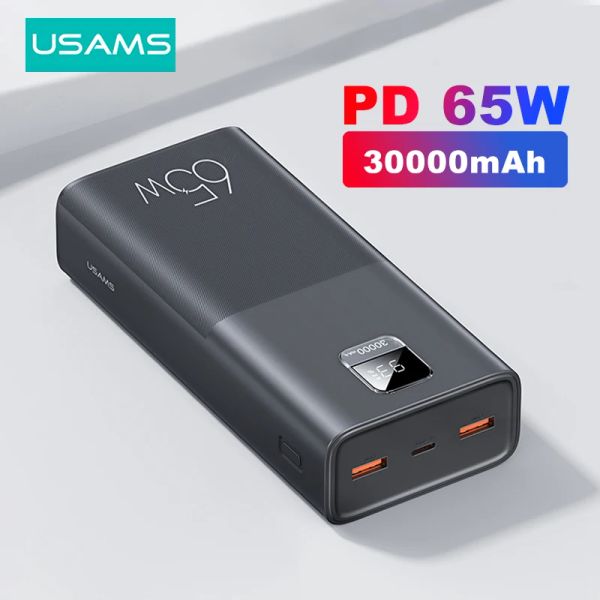 Chargers USAMS 65W Power Bank 30000mAh Pd Charge rapide SCP FCP Powerbank Chargeur de batterie externe portable pour téléphone portable Tablet Mac