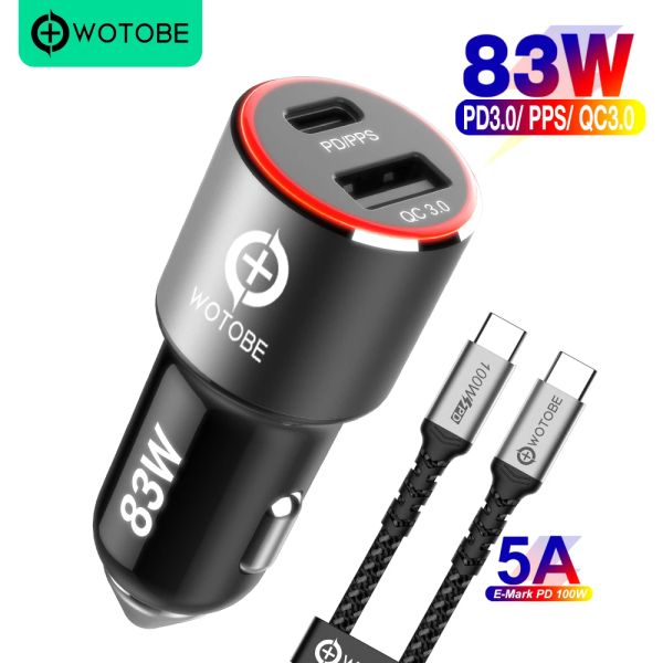 Chargers USB C 83W Charger de voiture rapide, PPS / PD 65W pour MacAbook QC3.0 pour Huawei Type C Tablet Iphone 12/11 POR MAX S21 Ultra Note 20