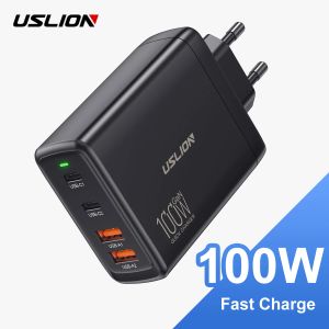 Chargers uslion 4Ports 100W ganlader voor laptop USB Type C PD Fast Charge EU KR US Plug voor MacBook Air iPhone 15 14 Pro Max Samsung