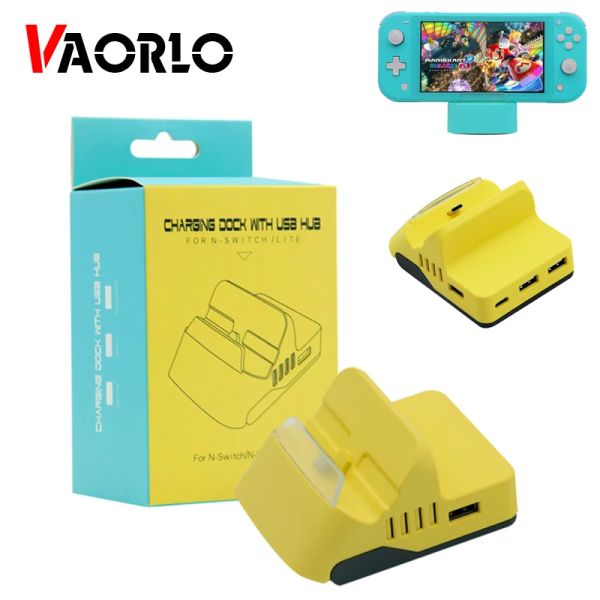 Cargadores VAORLO para Nintendo Switch/Switch Lite Dock Stand Universal ajustable USB TypeC cargador Base soporte con 4 USB HUB