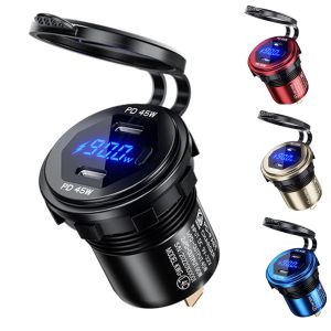 Laders Waterdicht Dual PD Type C USB C CAR -Lader Socket Quick Charger 12V/24V Auto Power Outlet Waterdicht Socket Totaal 90W