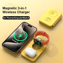 Chargers Wekome 3in1 Wireless Charger Magnetic snellaadstation met spiegel voor iPhone 15 14 Pro Max Watch AirPods