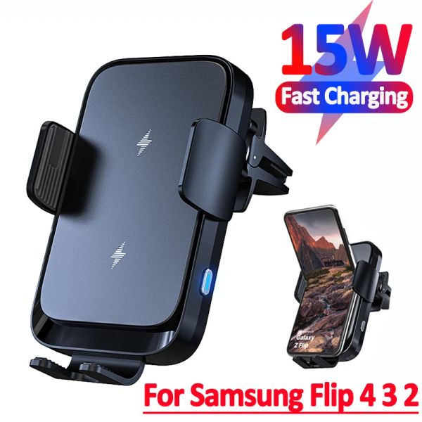 Chargers Wireless Car Chargeur Double bobine Carte de téléphone de voiture pour Samsung Galaxy Z Flip 5 4 3 S22 S21 iPhone 14 13 Station de charge rapide