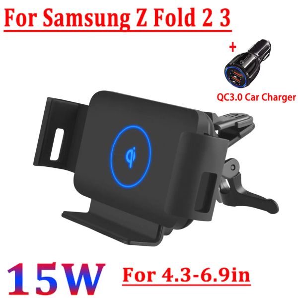 Chargers Chargeur de voiture sans fil Qi 15W Car Montage rapide Charge sans fil pour iPhone Max XR X Xiaomi Samsung Galaxy Fold Fold2 Huawei Mate X