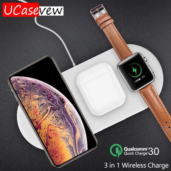 Chargers Charges Wireless Charger Pad 10W Charge rapide pour Samsung iPhone 11 12 13 XS Fonde rapide sans fil pour Apple Iwatch 4 3 2 IPODS PRO