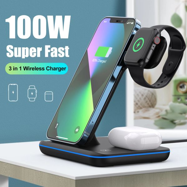 Chargers Wireless Charger Stand 15W Qi Dock de station de charge rapide pour Apple Watch Iwatch 7 Airpods Pro pour iPhone 14 13 12 11 Pro XS XR X