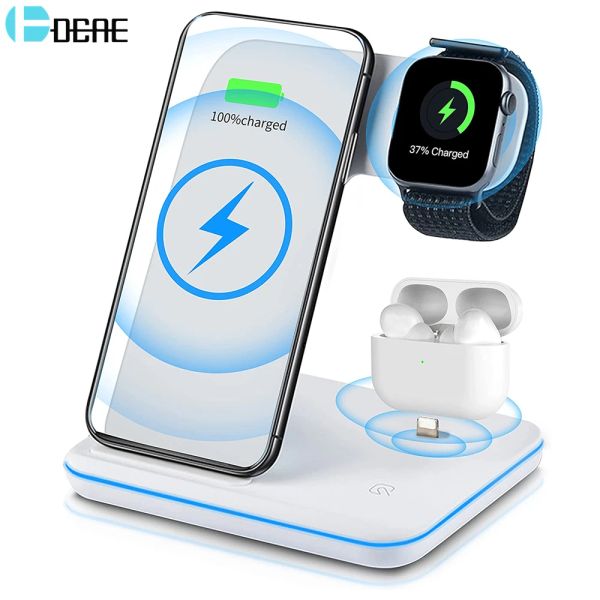 Chargers Wireless Charger Stand 3 in 1 15W Station de quai de chargement rapide pour AirPods Pro Apple Watch 7 6 SE 5 4 iPhone 14 13 12 11 XS x 8