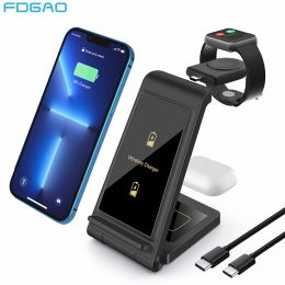 Chargers Wireless Charger Stand 3 in 1 20W Station de quai de chargement rapide pour Apple Watch Iwatch 8 7 Airpods Pro iPhone 15 14 13 12 11 xr x 8