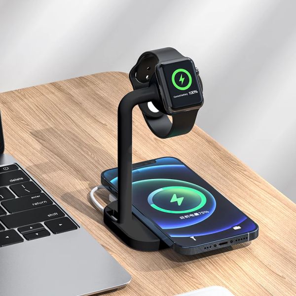 Chargers Wireless Charger Stand Dock pour iPhone 13/12 Pro Max iPhone 14 Pro, Qi Fast Charging Station pour Apple Watch Series SE / 6/5/4/3 /