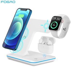 Chargers Wireless Charger Stand pour iPhone 13 12 11 XS XR X 8 3 IN 1 15W DACK DE Station de charge rapide pour Apple Watch 7 6 SE 5 AirPods Pro