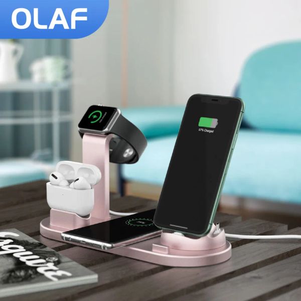 Chargers Wireless Charger Stand pour iPhone 13 12 Charge rapide 10W 6 en 1 Station de charge multifonction pour AirPods Apple Iwatch Huawei