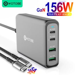 Chargers Wotobe 156W Gan Charger USBC Power Adapter, 4Port PD100W PPS 65W 45W QC4.0 voor iPhone 14 MacBook Samsung HP Dell Mibook Laptop