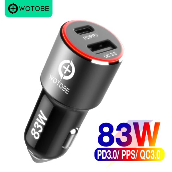 Chargers Wotobe 2 Port 83W Super Fast Car Charger, USB C PD / PPS 65W / 45W 20V 20W, QC3.0 / AFC / FCP18W pour iPhone 13 MIBOOK Dell XPS HP ordinateurs portables