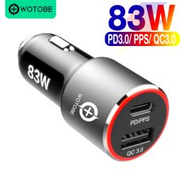 Chargers Wotobe 83W 2Port USB C CAR -lader Snel opladen PD 65W PPS 45W Type C USB QC3.0 voor laptoptablet voor iPhone 14 Samsung Galaxy