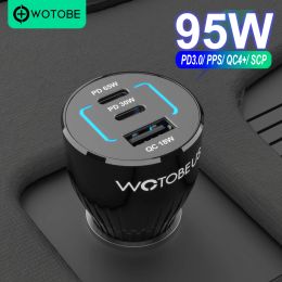 Chargers Wotobe 95W USB C CARGER CAR, 3Port PPS / PD 65W / 45W / 30W / 20W QC4.0 22,5W pour ordinateur portable MI 11 P40 / 30 iPhone 13/12 Samsung S20 / Note 10