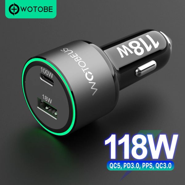 Chargers Wotobe PD 100W Charger de voiture USB Charge rapide 5.0 QC3.0 Type C Charge rapide pour MacBook iPhone Samsung MI 12 Mobile Phone Oploper