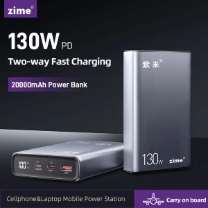 Chargers Zime 130W Power Bank 20000mAh USB Type C PD Chargeur Powerbank Fast Bank Charger externe pour ordinateur portable MacBook iPhone 15