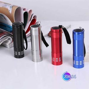 Charge lampe de poche extérieure forte lampe de poche tactique torches Cling 9 LED Portable Mini Torches Lampe de poche LED Zoom aluminium UV Ultra Violet Flash Light CJ49