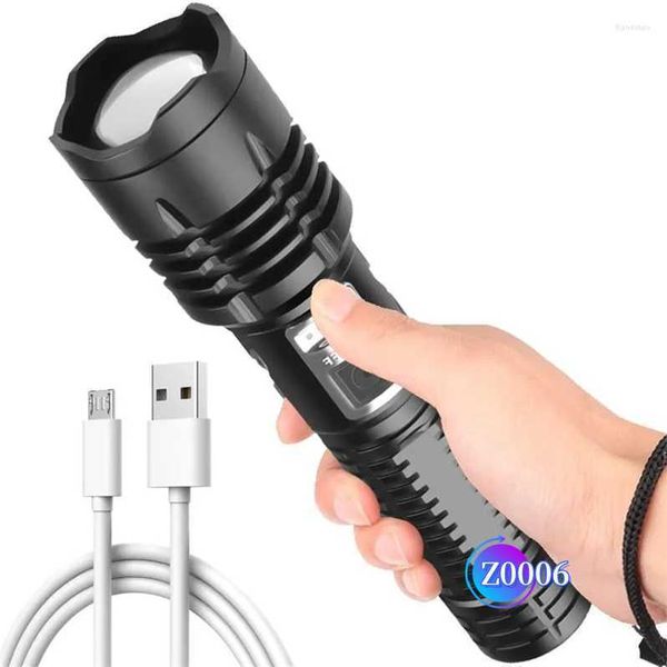 Charge lampe de poche extérieure forte lampe de poche tactique torches en 18650 LED de batterie 1 000 000 lm