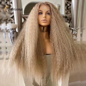 Charisme 26 pouces Afro Kinky Curly Synthetic Front Lace pour les femmes noires Blond de cendre des cheveux naturels pré-tour pré-cueillis 240401