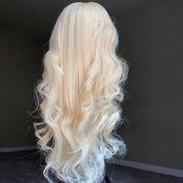 Charisma Long Body Wave Synthetische kant Voorpruik 60 Platinum Blonde pruik voor vrouwen Natuurlijke haarlijn Frontale pruiken Cosplay