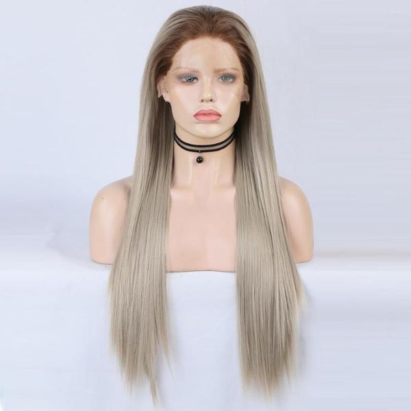 Charisma Ombre Blonde Synthétique Lace Front Gluless Natural Straight Hair Brown Roots Frontal