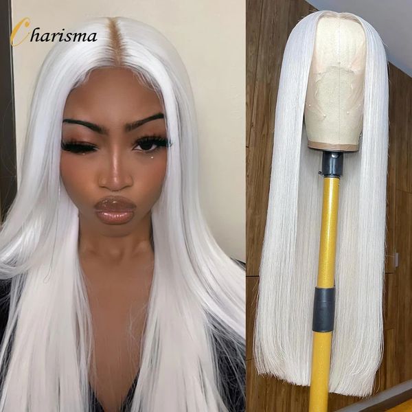 Charisma – perruque Lace Front Wig synthétique blonde blanche, perruque douce et longue lisse avec raie centrale pour femmes noires, 13x3, 240229