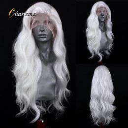 Charisma – perruque Lace Front Wig Body Wave synthétique blanche, cheveux longs, pre-plucked, rose, bleu, rouge, usage quotidien, 240229
