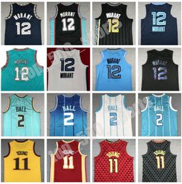 Basketball Ja 12 Jersey Jersey Lamelo 2 Ball Trae Young Mike 10 Bibby Hommes Chemise verte noire blanche jaune noir