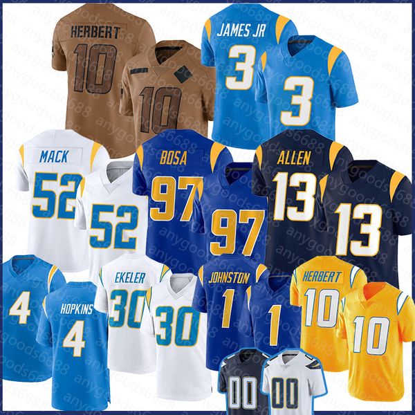 Derwin James Jr. Justin Herbert Khalil Mack Maillot de football Homme Joey Bosa Quentin Johnston Keenan Allen Dustin Hopkins Austin Ekeler J.C. Jackson Zion Johnson