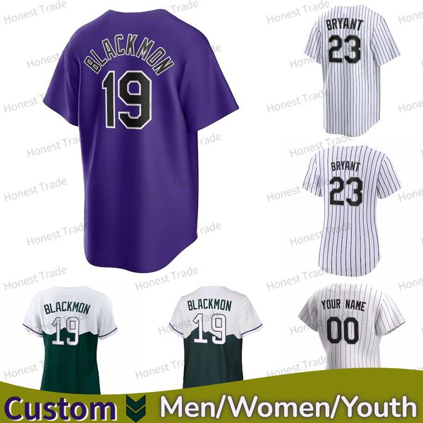 Personalizado Kris Bryant Charlie Blackmon Jersey Bard Cron Ryan Feltner Gilbreath Hollowell Nolan Arenado Jones Lambert Senzatela Blanco Verde Púrpura Conectar 2022 2023