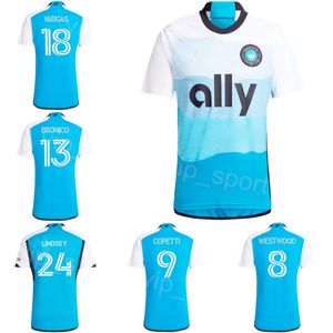 Charlotte FC Soccer Jersey 24-25 hommes 29 Malanda 1 Kahlina 10 Dejaegere 9 Copetti 18 Vargas 13 Bronco 24 Lindsey 8 Westwood 15 Bender 37 Kits de chemise de football ARFIELD