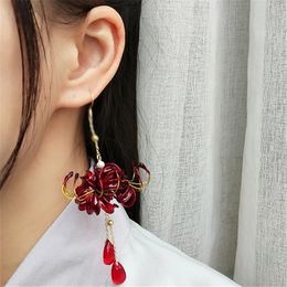 Charm 1 paar handgemaakte oude stijl Hanfu decor sieraden bloem hanger oorbel lange oorhaak accessoires dames meisje sieraden cadeau 231208
