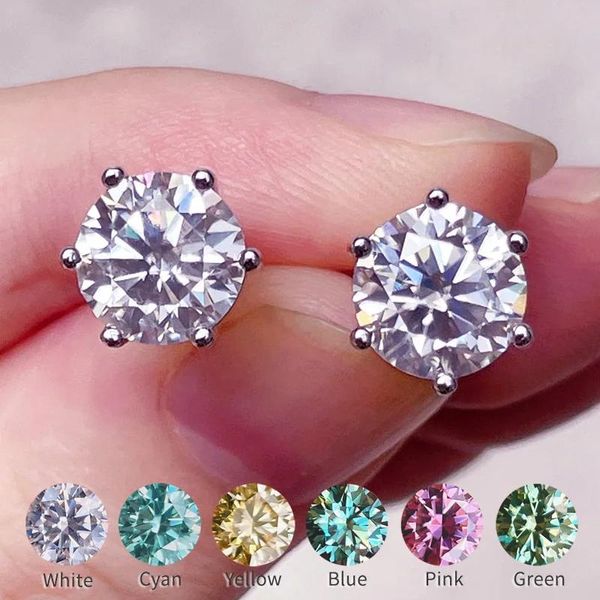 Fascino 100% orecchini di Moissanite reali Orecchini con diamanti da 2 ct Blu Verde Ciano Rosa Pietra rossa Sier Gioielli scintillanti per le donne